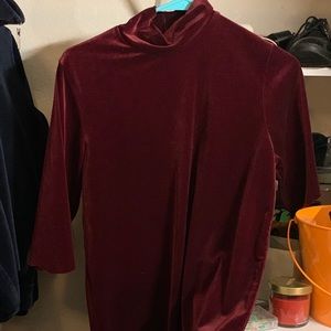 Maroon mock neck tee shirt